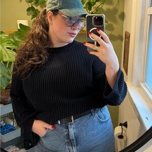 Quince Black Ribbed Crew Neck Sweater